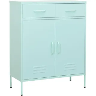 vidaXL Sideboard mit 2 Schubladen und verstellbarem Einlegeboden, 80/35/101,5 cm, aus Stahl, in Minzgrün , Blau , Metall , 80x101.5x35 cm , Kleinmöbel, Kommoden, Sideboards