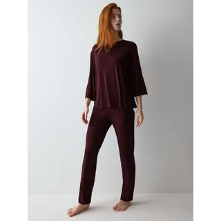 Schlafanzug TRIUMPH "Amourette PK LSL", Damen, Gr. 48, braun (claret), Single Jersey, Obermaterial: 94% Modal, 6% Elasthan, Homewear-Sets Schlafanzug, seidig - weich mit Stretch