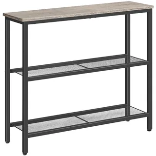 HOOBRO Schmaler Konsolentisch, Beistelltisch mit 2 Ablagen, Sofatisch, Metallgestell, im Industrie-Design, für Flur, Eingang, Wohnzimmer, Schlafzimmer und Büro, Greige-Schwarz EBG73XG01