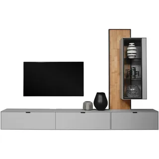 Dieter Knoll Wohnwand , Grau, Wildeiche , Metall , Wildeiche , massiv , 2 Fächer , 303.8x220.3x37.1 cm , erweiterbar, Typenauswahl, individuell planbar, umfangreiches Zubehör erhältlich, hängend , Wohnzimmer, Wohnwände, Komplette Wohnwände