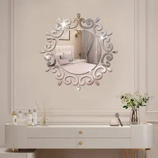 Shackcom Spiegel Wandaufkleber Runden 3D Wandtattoo DIY Acryl Silber Wandsticker Selbstklebend für Wohnzimmer, Halle, Schlafzimmer, Badezimmer Wand