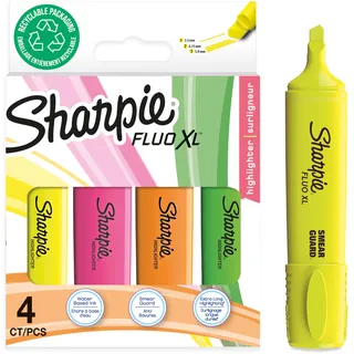 Sharpie Fluo XL Textmarker | Keilspitze | verschiedene leuchtende fluoreszierende Farben | 4 Stück Textmarker Set