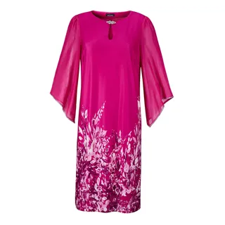Sommerkleid GOLDNER "Pinkes elegantes Kleid mit 3/4-Arm aus Chiffon", Damen, Gr. 42, N-Gr, pink (pink, geblümt), Obermaterial: 96% Polyester PES. 4% Elasthan EL., gerade, U-Boot-Ausschnitt, Asymmetrisch, Kleider Sommerkleid, Glitzersteine