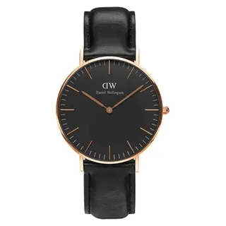 Daniel Wellington DW00100129 Herren-Armbanduhr, Edelstahl-Gehäuse, Leder-Armband - Schwarz