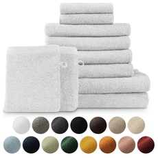 Blumtal Premium Frottier Handtücher Set mit Aufhängschlaufen - Baumwolle Oeko-TEX Zertifiziert, weich, saugstark - 2X Badetuch, 2X Handtuch, 2X Gästehandtuch, 2X Waschlappen, Weiß