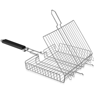 SZSMD BBQ Grillkorb Großes Tragbares,Grillkorb aus Rostfreiem, Fisch-Grillkorb,zusammenklappbar, tragbar mit abnehmbarem Griff, 64.5 * 31 * 5.5cm,Kostenlose Aufbewahrungstasche