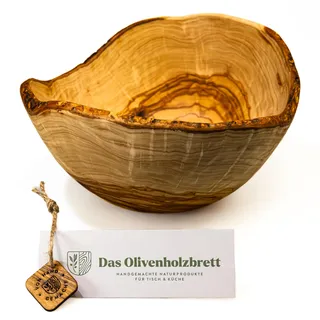 das Olivenholzbrett® Obstschale aus Olivenholz rund/Holzschale im Naturschnitt/Brotschale aus Holz/Achtung: Olivenholzschalen sind Unikate, keine Schale wird wie auf dem Bild gemasert sein/ 22cm