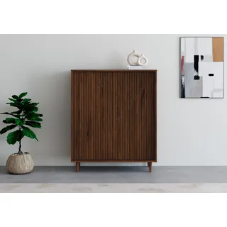 INOSIGN Highboard INOSIGN "Malmedy Front mit gefrästen Rillen", braun, B:100cm H:120cm T:38cm, FSC-zertifiziertes Massivholz, MDF, Sideboards, Highboard, Kommode Midischrank aus massivem Kiefernholz, Push-to-open, B 100 cm