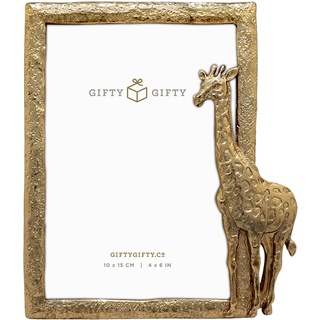 GIFTY GIFTY Bilderrahmen Giraffe, 10,2 x 15,2 cm, für vertikale Darstellung auf Tischplatten, perfekt für Heimdekoration, Hochzeit, Abschlussfeier oder andere Meilenstein-Fotos, goldfarben