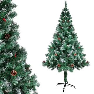 Gotoll Künstlicher Weihnachtsbaum mit Kiefernzapfen und Beere, beschneiden Spitzen Christbaum inkl. Metallständer, Tannenbaum 120cm Hohe, schwer entflammbar