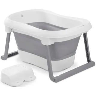 Hauck Babybadewanne »Wash N Fold L, White/Stone« Höhe 44 cm Standbeine   wärmeempfindlicher Ablaufstopfen   zusammenfaltbar Faltbadewanne mit Wassertemperaturmessung am Ablaufstopfen, weiß