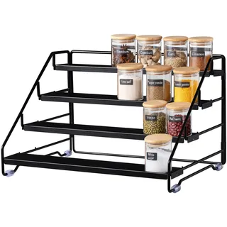 LXAIZHM Gewürzregal, 4 Etagen Gewürzständer Ohne Bohren Metall Einstellbar, Spice Rack Stehend für Küchenschrank und Arbeitsplatte Organizer, Schwarz
