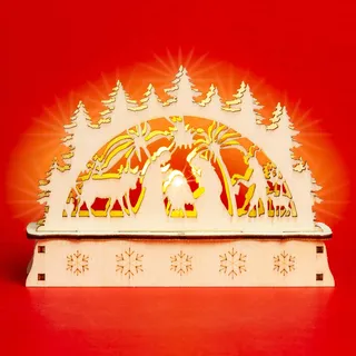 SIKORA LB-MINI Mini Schwibbogen aus Holz mit LED Beleuchtung - Farbe:Motiv Heilige Familie
