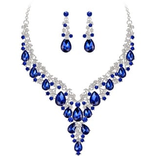 Clearine Hochzeit Schmuck-Set Tropfen Strass Cluster Statement Halskette und Ohrhänger-Set Kostümschmuck für Damen Navy Blau Silber-Tone