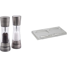 Cole & Mason H332028 Derwent Salz und Pfeffer Mühle Set (Titanium) / Cole & Mason H306119 Ramsgate Klare Salz und Pfeffer Mühle Tablett | Bundle