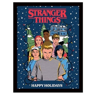 Pyramid International Stranger Things Poster mit schwarzem Rahmen (Happy Holidays-Design), 30 cm x 40 cm, Wandkunst mit Stranger Things, offizielles Lizenzprodukt