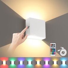 Lampop LED Wandleuchten Innen Batteriebetrieben Dimmbare Wandleuchte Aufladbar USB mit Touch Control Up Down Wandlampe Akku Alumm Wandleuchten für Schlafzimmer Wohnzimmer Mit Fernbedienung RGB Weiß