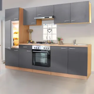 Respekta Küchenzeile 270 cm Grau-Buche