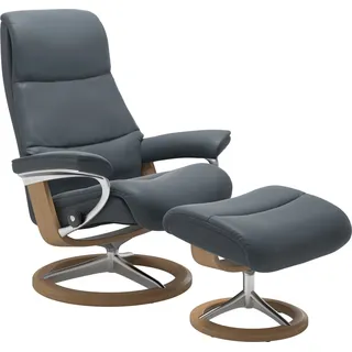 Stressless Fußhocker "View" mit Signature Base,Gestell Eiche, atlantic blau batick