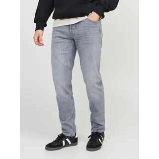 Tapered-fit-Jeans JACK & JONES "JJIMIKE JJORIGINAL CJ SN", Herren, Gr. 34, Länge 32, blau (grau denim), Denim/Jeans, Obermaterial: 95% Baumwolle, 3% Elastomultiester, 2% Elasthan, Abriebeffekte, bequem lang, Jeans Tapered-fit-Jeans, mit Five-Pocket-Design