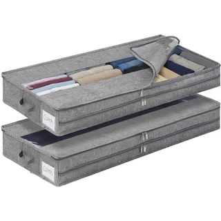 GARPROVM Unterbett Aufbewahrungsbox 2er Set, 85x40x12cm Formstabil Unterbettkommode Unterbettbox mit Mitte Reißverschluss Unterbett Aufbewahrung für Bettdecken Kleidung Bettwäsche Decken