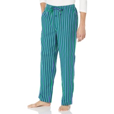 Amazon Essentials Herren Schlafanzughosen aus Flanell-Auslauffarben, Blau Grün Streifen, S