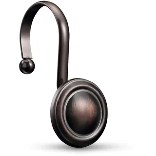 CHICTIE Set mit 12 Metall-Duschvorhanghaken, dekorative Duschringe, Aufhänger, rund, modernes Vintage-Design, rostfreie Beschichtung, für Gäste, Badezimmer, Handtuchhaken (Öl gebürstete Bronze)