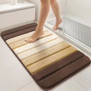 VOUNOT 2er-Set Badematte rutschfeste, Mikrofaser Weich Saugfähig Badezimmerteppich, Flauschig & schnelltrocknend Maschinenwaschbar Badteppich, Fußmatte mit Farbverlauf Duschvorleger 50x80cm Beige