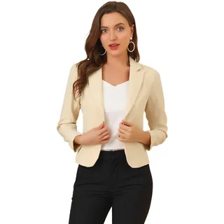 Allegra K Damen-Blazer mit offener Vorderseite, für Büro, Arbeit, Geschäft, Freizeit, Sommer, bauchfrei, leicht, beige floral, L