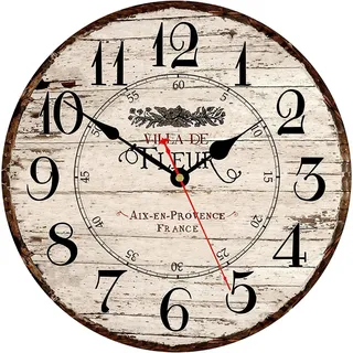 Toudorp Wanduhr Vintage 30 cm Ohne Tickgeräusche Küchenuhr Holz | Vintage Wanduhr aus Holz im französischen Landhausstil, leise ohne Tickgeräusche, große Zahlen für gute Lesbarkeit.