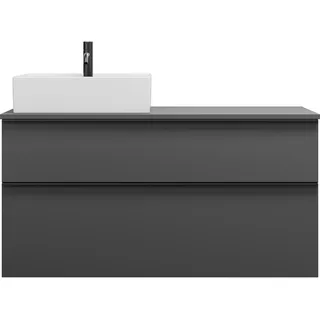Burgbad Eqio Keramik-Aufsatzwaschtisch quadratisch, links, inklusive Waschtischunterschrank mit 2 Schubladen, Breite 1200mm, SGUQ120LF6584C0001G0252, Farbe: Dunkelgrau Matt / Dunkelgrau Matt,