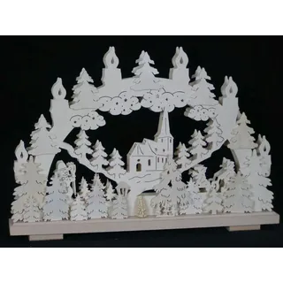 Schwibbogen el. Beleuchtet mit Schlittenkinder , Schneemann und Haus 50x32cm NEU