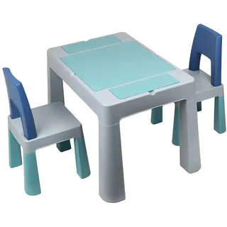 Thermobaby - Multifunktionaler Aktivitätentisch Multiplay – 2 Stühle – doppelseitige Tischplatte – Spieltisch für Kinder – Schreibtisch für Kinder mit Stühlen und Stauraum – Multifunktionstisch für