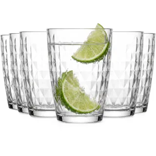 Glasmark KROSNO 1992 Longdrinkgläser 6er Set 380 ml | Highball Gläser mit Diamantschliff für Gin Tonic & Mojito