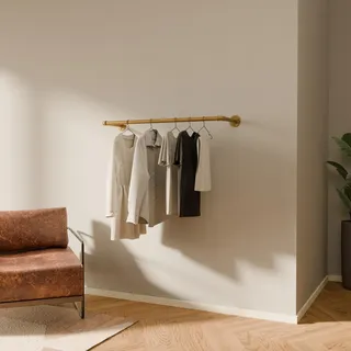 pamo Kleiderstange Wandmontage 105 cm Gold – Industrial Garderobenstange | Wand & Deckenmontage aus Wasserrohr I FINN Kleiderständer Wandgarderobe Schlafzimmer & Ankleidezimmer
