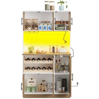 Okwish Buffet 100/40/180 cm weiß/eichefarben aus MDF mit Led , Weiß , Holzwerkstoff , 100x180x40 cm , Esszimmer, Anrichten, Buffetschränke