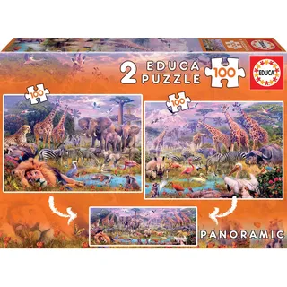Educa Puzzle Panorama Wildtiere 2x100 Teile