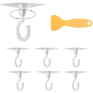 BUYGOO Drehbar Deckenhaken 360°, 6PCS Drehbar Haken Selbstklebend Ohne Bohren Handtuchhaken Handtuchhalter Saughaken Transparent Haken Wasserdicht Küchenwandhaken Wandhaken für Küche Büro Schlafzimmer