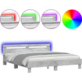 Bettgestell mit Kopfteil und LED-Beleuchtung Betongrau - Grau