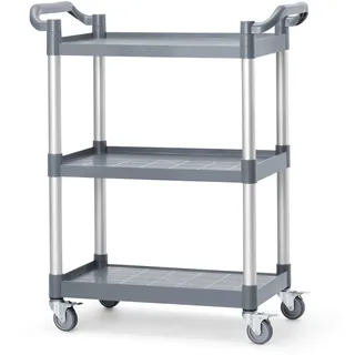HENDI Servierwagen, für Geschirr, Küchenwagen, mit 4 Lenkrollen-2 davon gebremst, 3 Regalböden, Max. Traglast pro Boden 50kg, 800x410x(H)950mm, Blech 615x400mm, Polypropylen