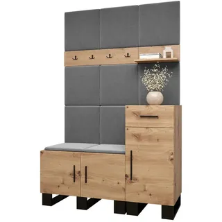 Abiks Möbel Garderoben-Set 196/126/45,6 , Eiche Artisan, Grau , Holz , Nachbildung , 126x196x45.6 cm , Garderobe, Garderoben-Sets & Garderoben-Serien, Garderoben-Sets