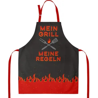 GRUSS & CO Schürze mit Spruch "Mein Grill" | Kochschürze aus Baumwolle, 87 cm x 70 cm, Mehrfarbig | Geschenk Küche, Kochen, Freunde, Geburtstag | 47090
