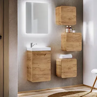 Badmöbel Set Gäste WC LUTON-56 in Eiche Nb. B/H/T ca. 90/195/22 cm - Braun