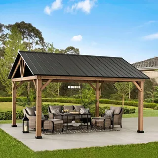 Modante Pavillon , Holz , Zeder , rechteckig , 404x306x465 cm , wetterfest, wetterbeständig, UV-beständig, regenabweisend , Sonnenschutz, Pavillons