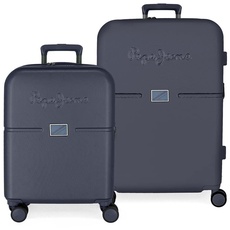 Pepe Jeans Accent Blue Kofferset 55/70 cm starres ABS integrierter TSA-Verschluss 116L 7,54kg 4 Doppelrollen Handgepäck