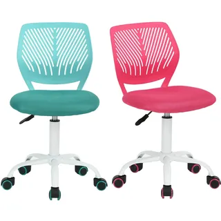 FurnitureR Schreibtischstuhl, Bürostuhl, Stoffsitz, ergonomischer Arbeitsstuhl, ohne Armlehne, höhenverstellbar, Drehstuhl, 2er-Set, Rosa + Aqua