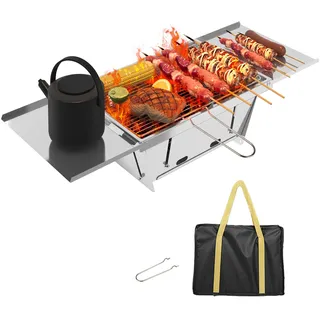 Dripex Klappgrill Holzkohlegrill Tragbarer BBQ Campinggrill - 1 s Aufklappen Edelstahl Picknickgrill Kleiner Grill mit Tasche für Camping Outdoor Grillparty Reisen (65 x 25 x 14cm)