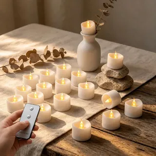 Da by 24er Set LED Fernbedienung Teelichter, Batteriebetriebene mit CR2032 Batterien & Fernbedienung, Flammenlos für Dekoration