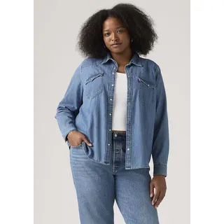 Jeansbluse LEVI'S PLUS "PL ULTIMATE WESTERN T3", Damen, Gr. XL (46/48), mighty fine, Web, Obermaterial: 100% Baumwolle, unifarben, regular fit normal, ohne Ausschnitt, Manschette, Blusen Jeansbluse, mit Taschen
