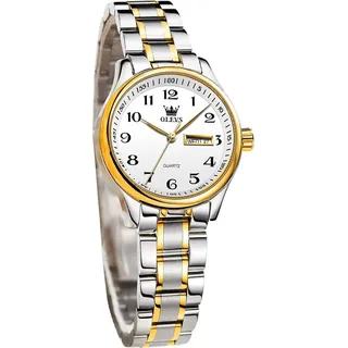Damenuhr Analoge Leicht zu lesen Armbanduhr mit Kleines Gesicht Gold Silber Edelstahlband wasserdichte